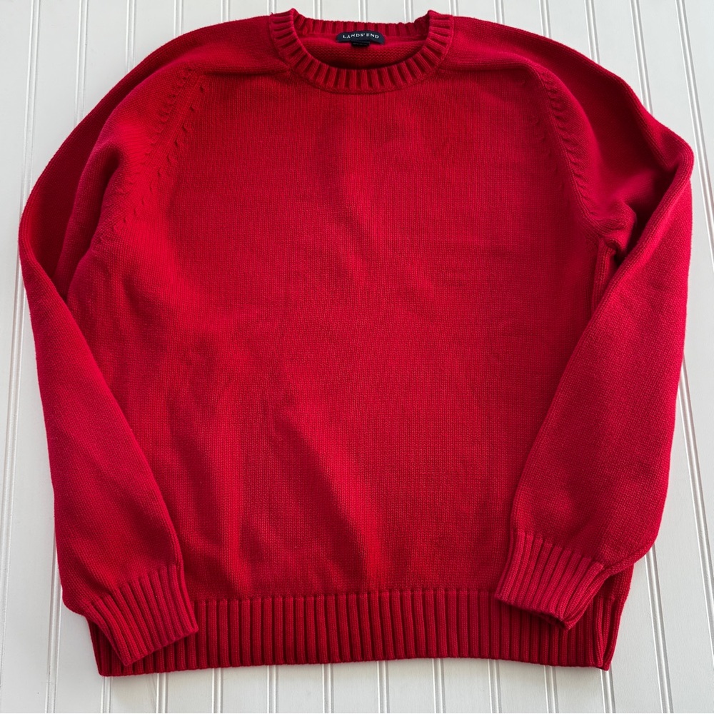 Lands' End Vibrant Red Crewneck Sweater, Drifter Style, Mens L